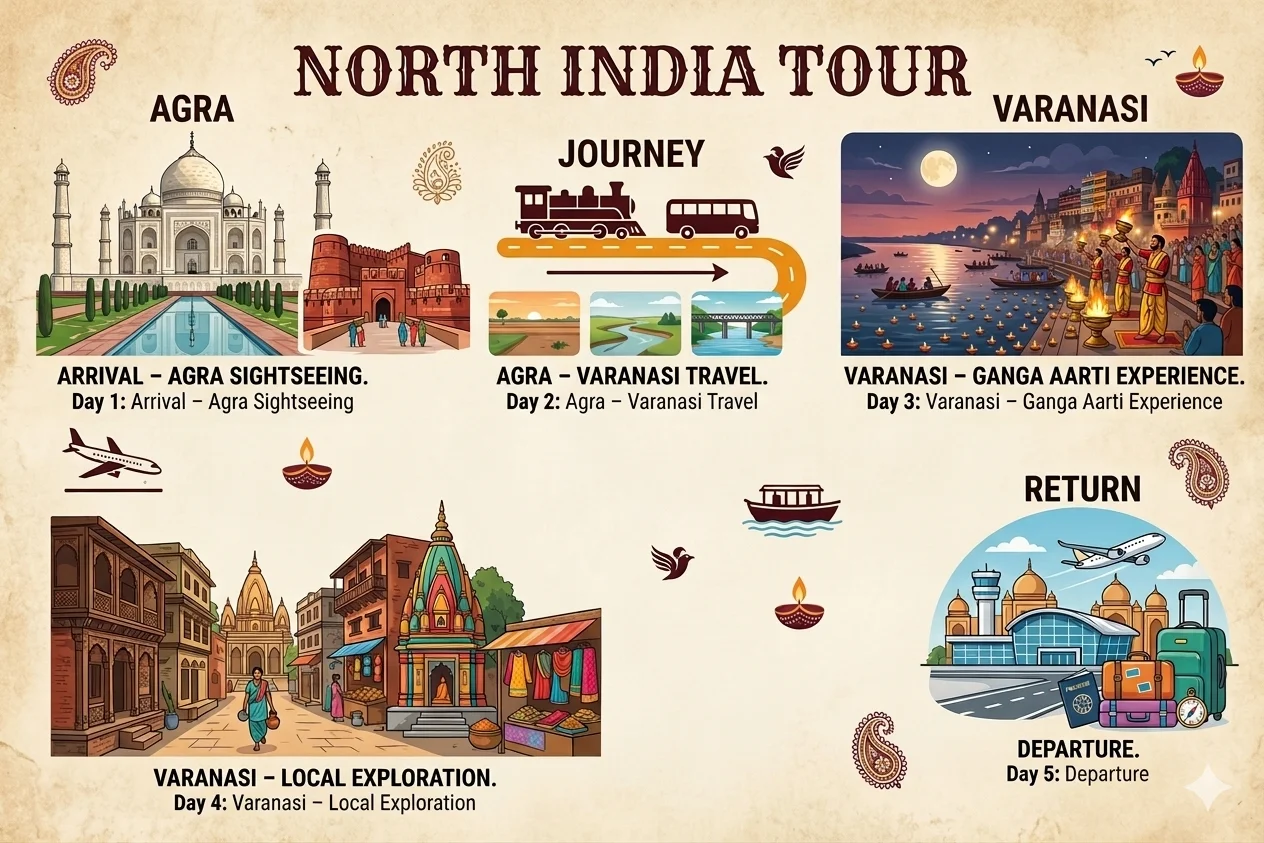 agra varanasi taj mahal ganga aarti 4 star luxury hotels premium tour package