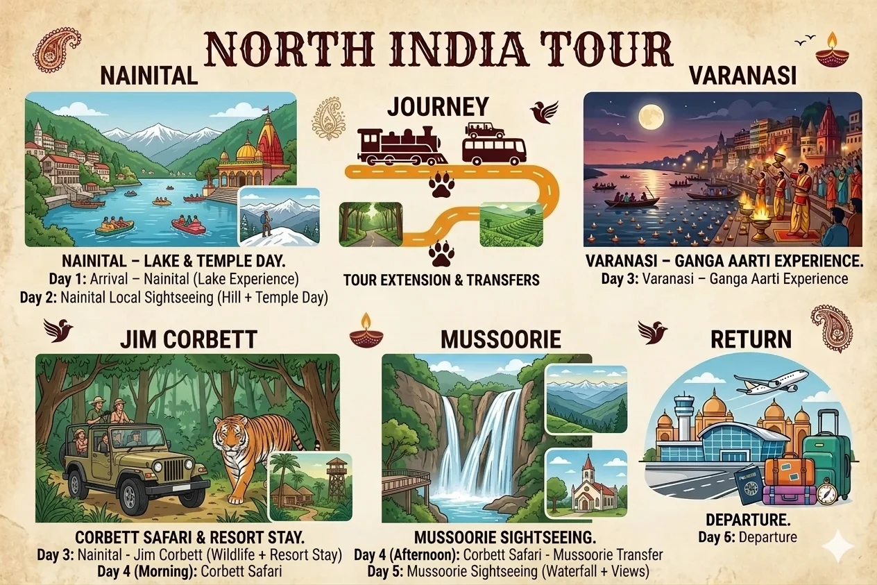 Nainital Lake Mussoorie Corbett Comfort Tour 3 Star Hotels Package